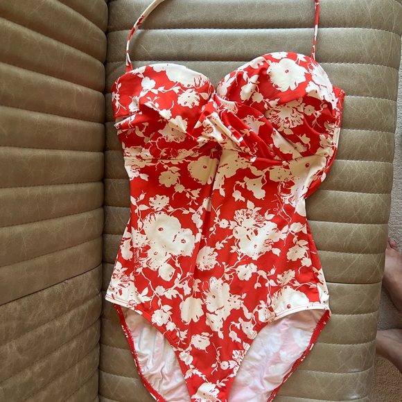 Tory Burch Coral and White Floral One Piece Swimsuit (featured in vogue) - Picture 1 of 5